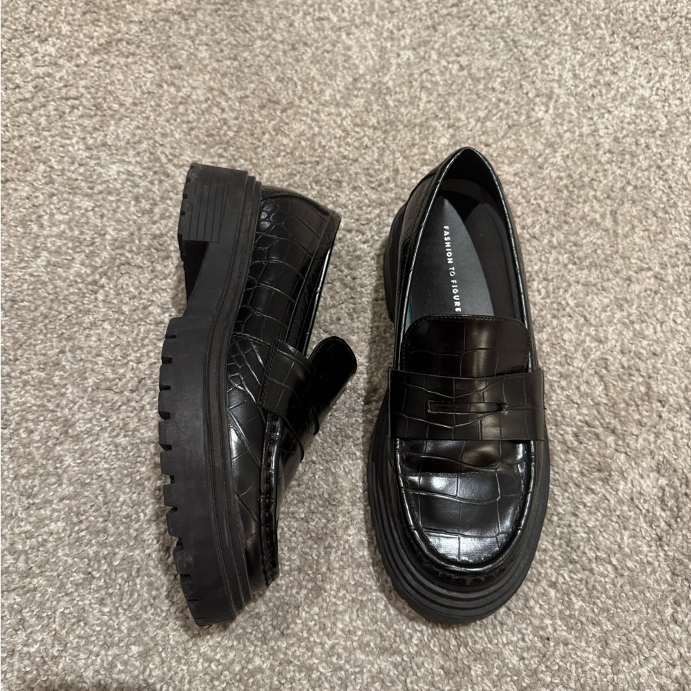 Fashion to Figure Croc-Embossed Black Loafers